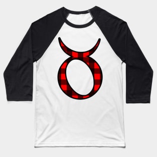 Taurus Zodiac Horoscope Symbol in Black and Red Buffalo Plaid Baseball T-Shirt